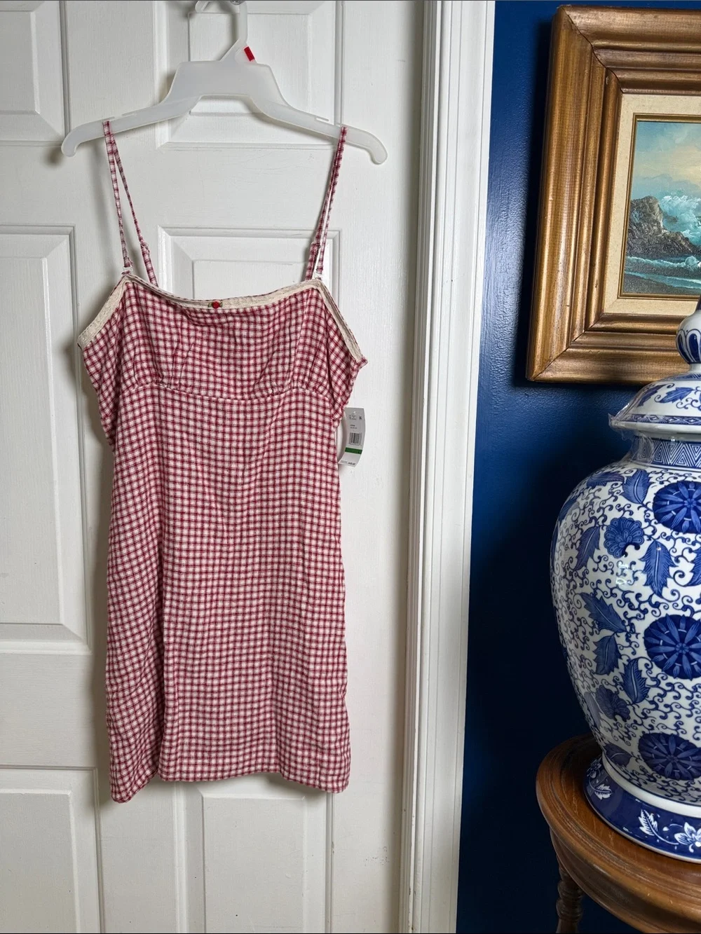 NWT Aeropostale Red Plaid Gingham Square Neck Lace Cami Tank Linen
Mini Dress - Picture 3 of 12